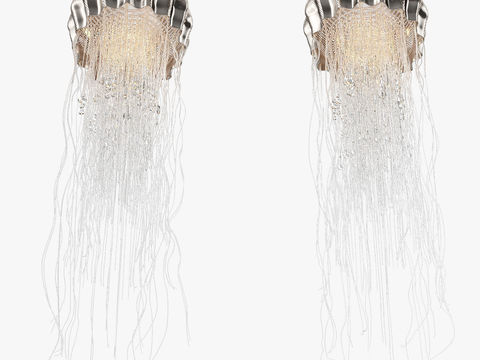  现代水晶水母灯3d模型下载 金属灯罩创意装饰灯 客厅卧室海洋主题吊灯 