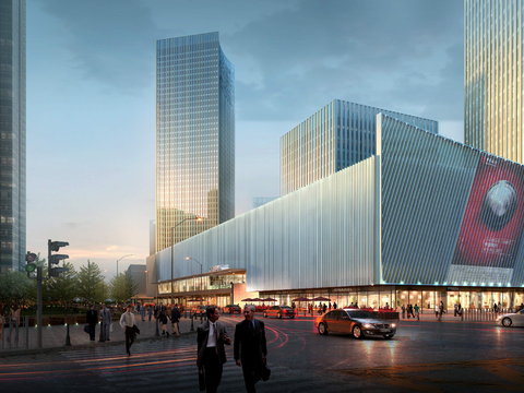  现代商业楼建筑外观psd 