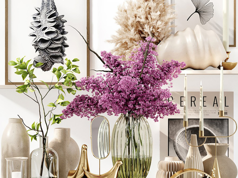  现代烛台雕塑相框水培绿植3d模型 