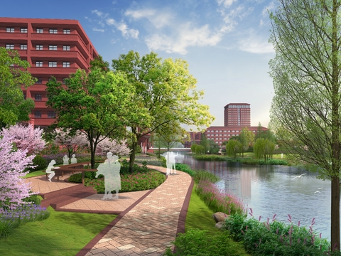  小区景观 滨河绿地psd 