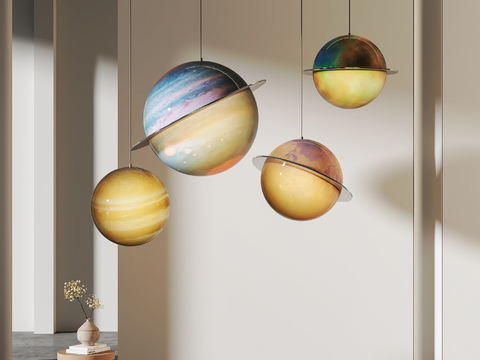  行星吊灯3d模型下载 星空儿童房装饰灯具 现代艺术 室内设计照明灯具 