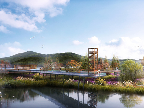  公园观景平台psd 