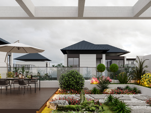  现代别墅露天阳台3d模型 