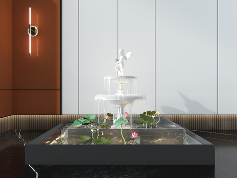  现代喷泉水池小品3d模型 