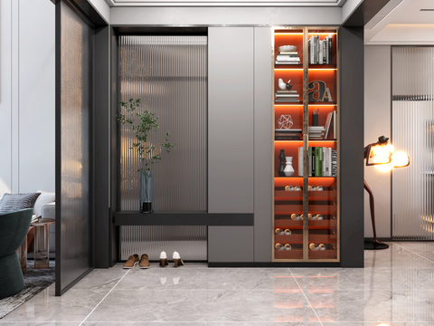  现代轻奢别墅客厅餐厅3d模型 