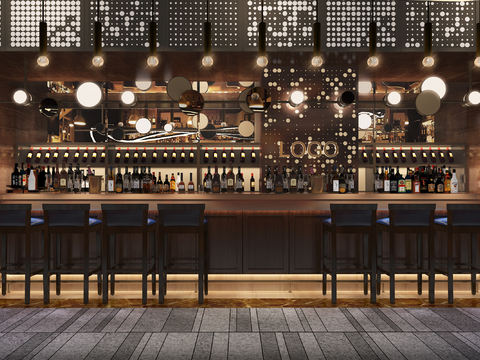  现代酒吧吧台散台座3d模型 