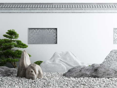  新中式庭院山石小品3d模型 