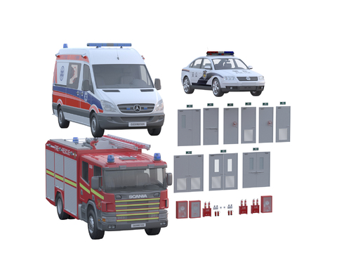  防火门 灭火器 消防车 警车3d模型 