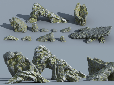  自然风石头假山3d模型 