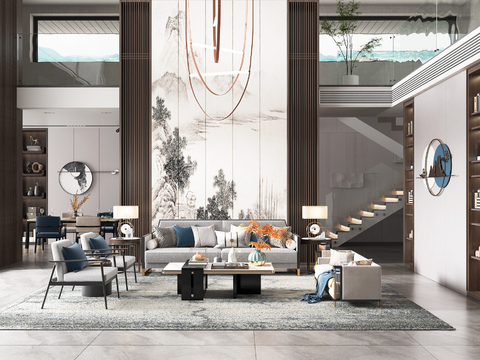  新中式别墅大堂3d模型 