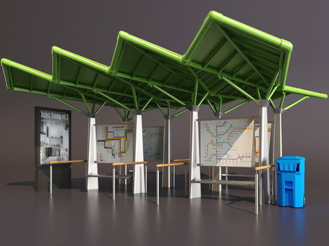  现代公交站台3d模型 