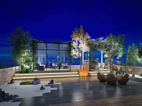  现代屋顶花园3d模型 