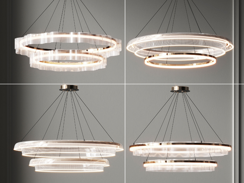  现代双层环形LED吊灯3d模型下载 透明亚克力水晶灯饰 客厅餐厅装饰照明灯具 