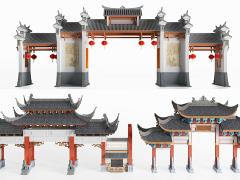  中式古建牌坊门楼门岗入口3d模型 