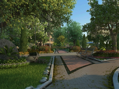  现代小区园林景观3d模型 