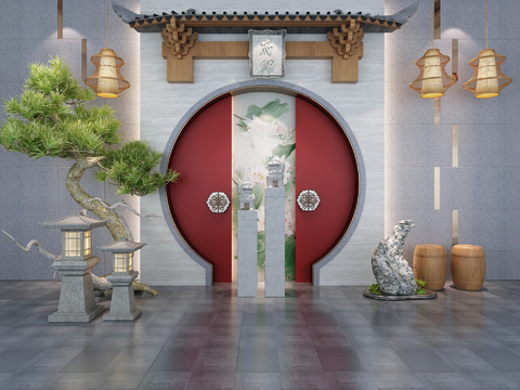  新中式斗拱景观园艺小品3d模型 