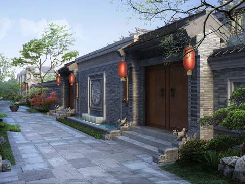  现代住宅楼门头外观psd 