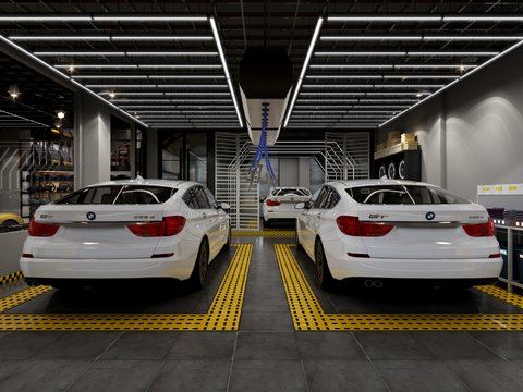  现代汽车维修车间3d模型 