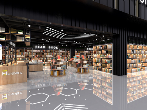  现代图书馆书吧书店3d模型 