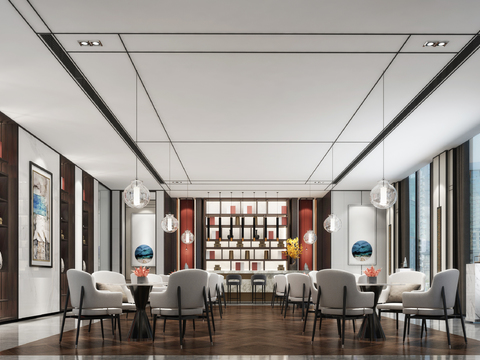  新中式酒店大堂吧3d模型 