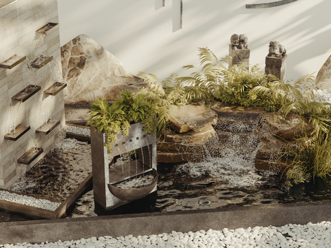  喷泉小品 水池 流水 跌水3d模型 