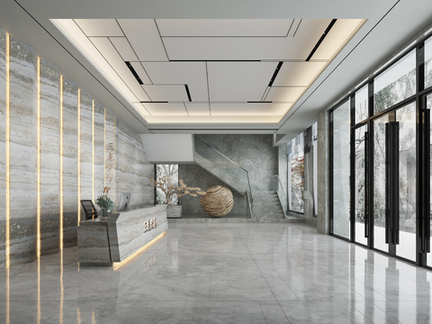  现代办公楼大堂前台3d模型 