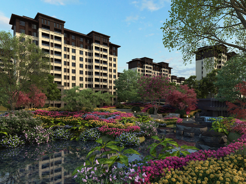  现代住宅园林景观3d模型 