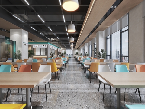  员工食堂 职工餐厅3d模型 