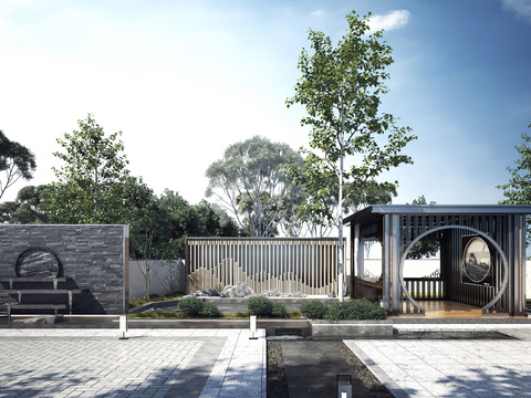  新中式庭院亭子3d模型 