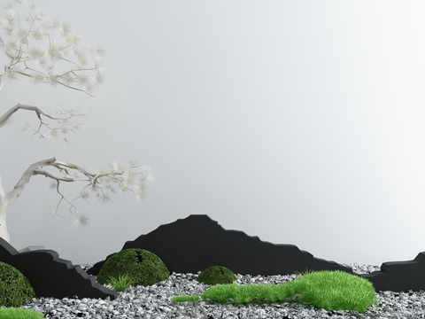  新中式景观树假山景观小品3d模型 