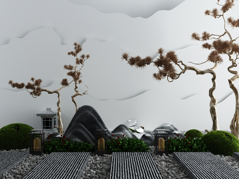  新中式假山枯石景观小品3d模型 