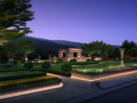  现代公园夜景景观psd 