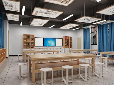  现代手工培训教室3d模型 
