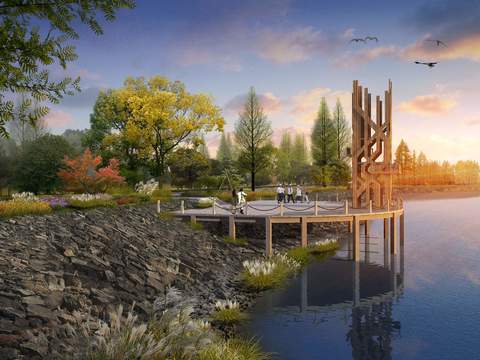  现代湿地园林景观psd 