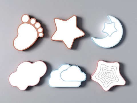  现代儿童吸顶灯3d模型下载 卡通脚印星星月亮云朵创意吊灯 儿童房装饰品 