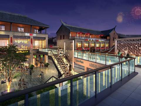  新中式商业街步行街景观psd 