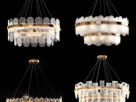  现代双层水晶吊灯3d模型下载 奢华圆形吊灯装饰设计 客厅餐厅艺术灯具 