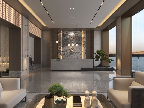  洗浴中心前台 接待3d模型 