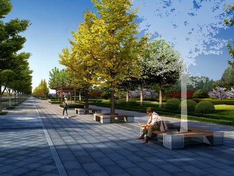  现代公园休息区花坛座椅psd 