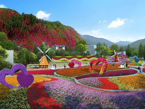  现代花卉花海公园景观psd 