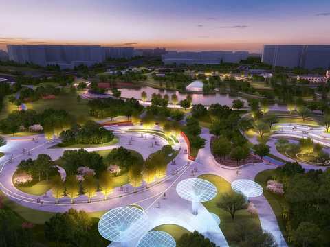  公园夜景 湿地公园psd 