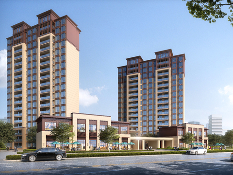  现代商业楼建筑外观psd 