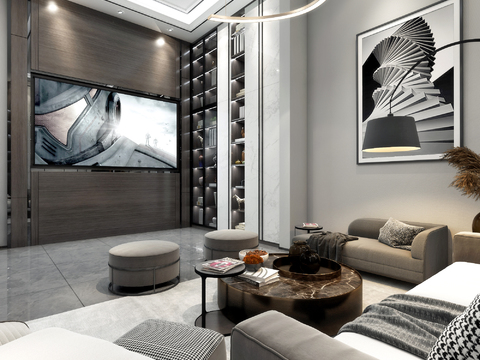  现代别墅影音室视听室3d模型 