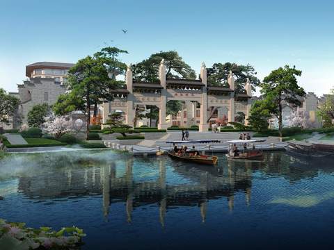  现代古建景观psd 