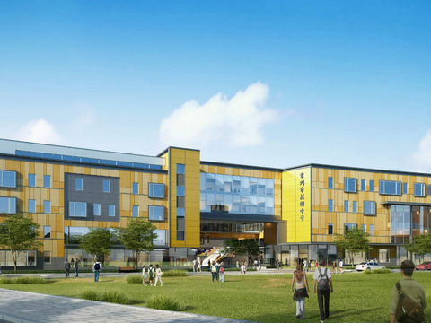  现代学校教学楼外观psd 