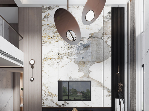  现代轻奢别墅客厅3d模型 