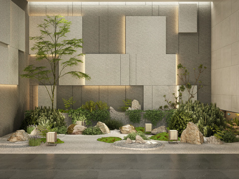  现代树木灌木石头景观小品3d模型 