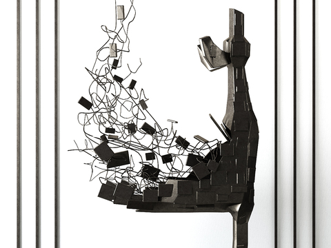  现代抽象铁艺雕塑摆设3D模型 