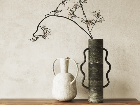  陶罐 瓷器 花瓶 干枝 干花3d模型 