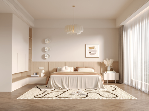 奶油风卧室 主卧 主人房3d模型